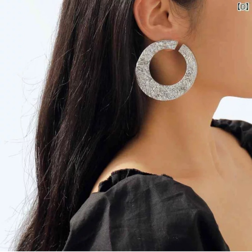 Silver Flat Statement Hoop - Picture 4 of 13